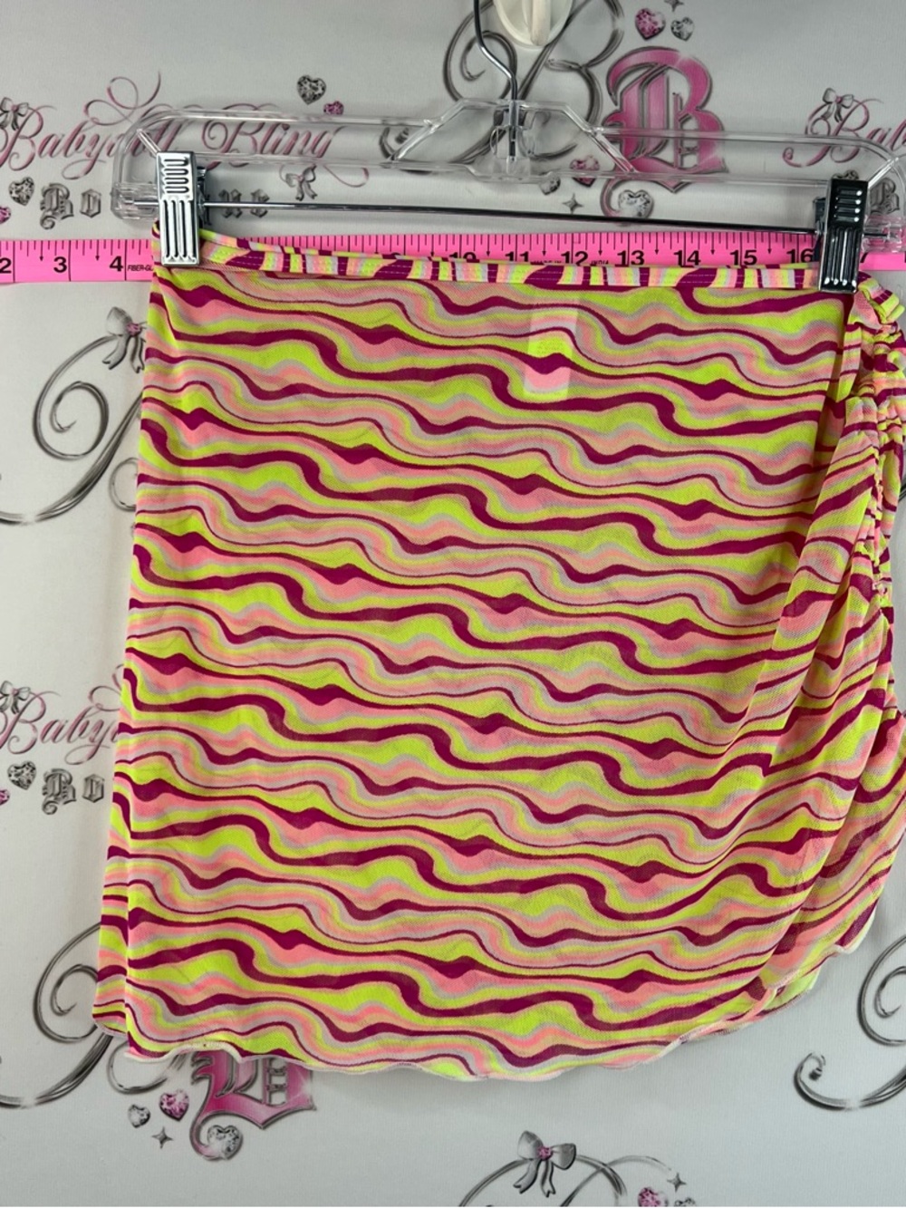 Cabana del Sol Mini Skirt / Bathing suit cover up Neon Wavy Stripe- Pink & Lime